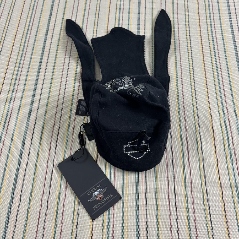 Harley-Davidson Head Wrap Womens One Size Black Skullwing Rhinestone Motorcycle